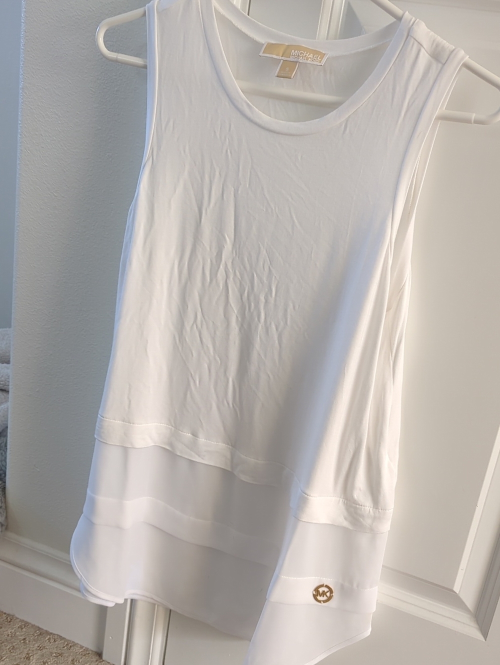 Michael Kors White Layered Chiffon Hem Tank